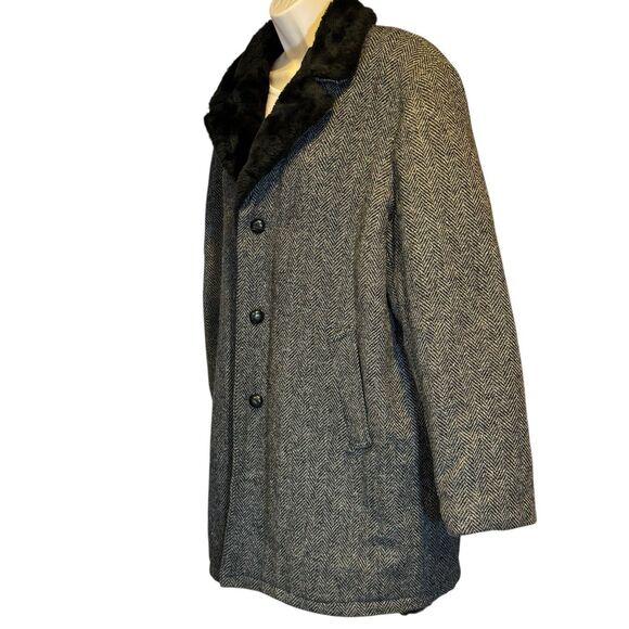 Vintage 80s Westchester Classics Men’s Herringbone Faux Fur Lined Coat Made USA - Picture 8 of 16